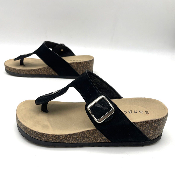 Bamboo Black Faux Suede Platform Thong Flip Flop Sandals Women's Size 7.5 38 - Picture 6 of 16